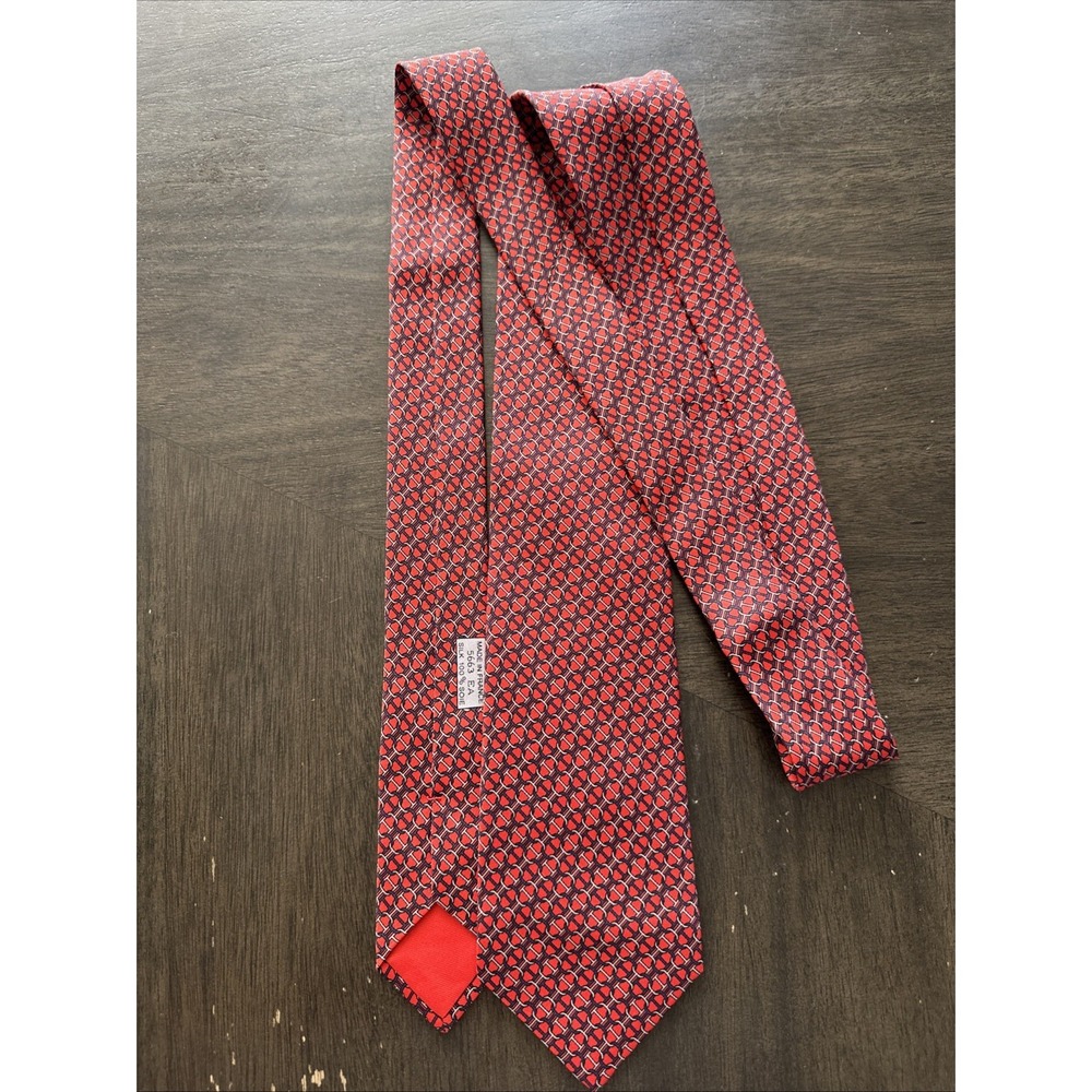 Hermès Orange Geometric 100% Silk Men's Designer Woven Tie Logo Accent